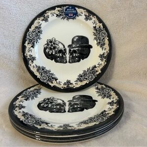 NEW Royal Stafford Til Death Do Us Part Skeleton Skull Dinner Plates Bowls S/4